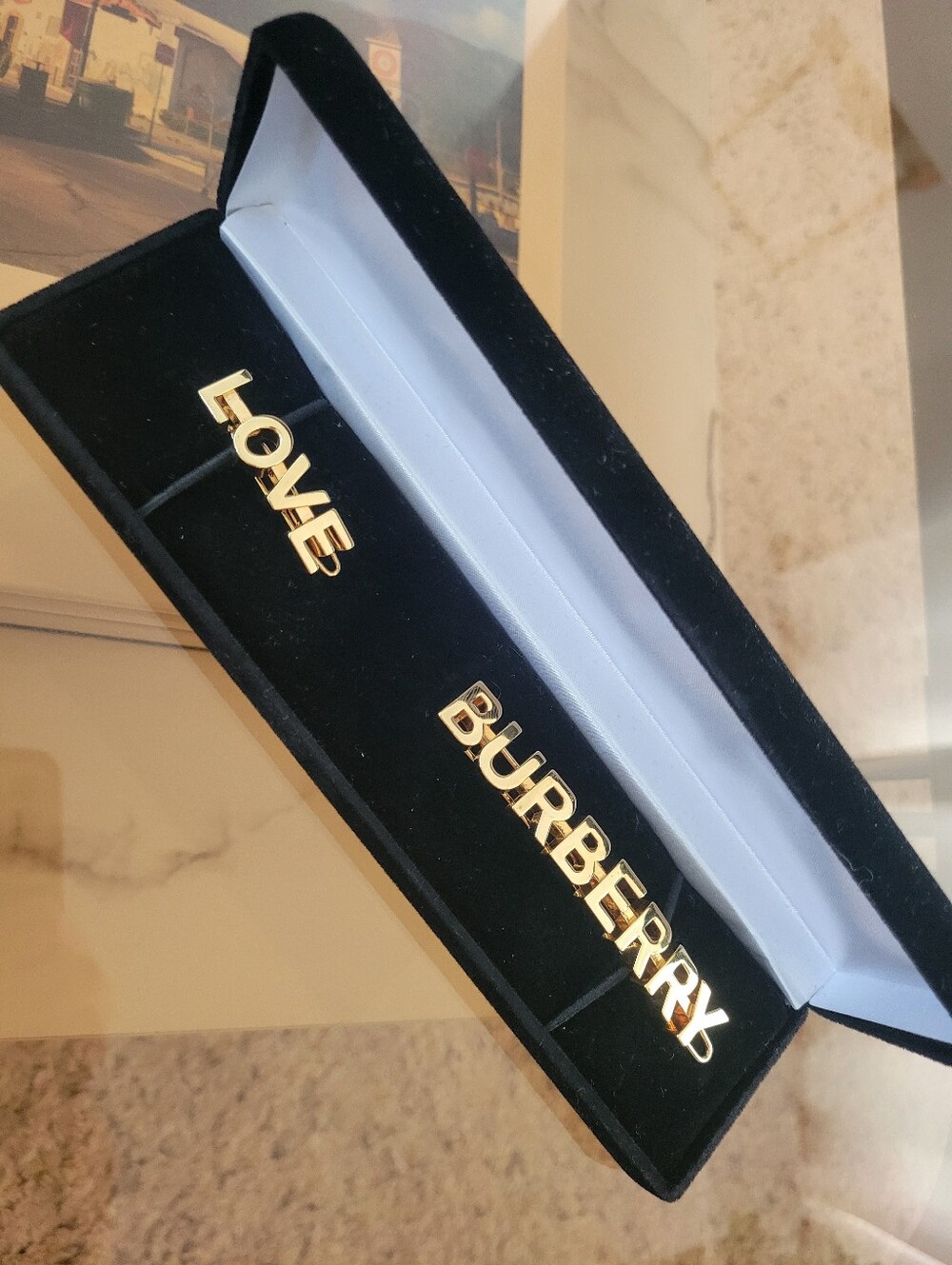Burberry Gold 'LOVE' and 'BURBERRY' Hair Clips